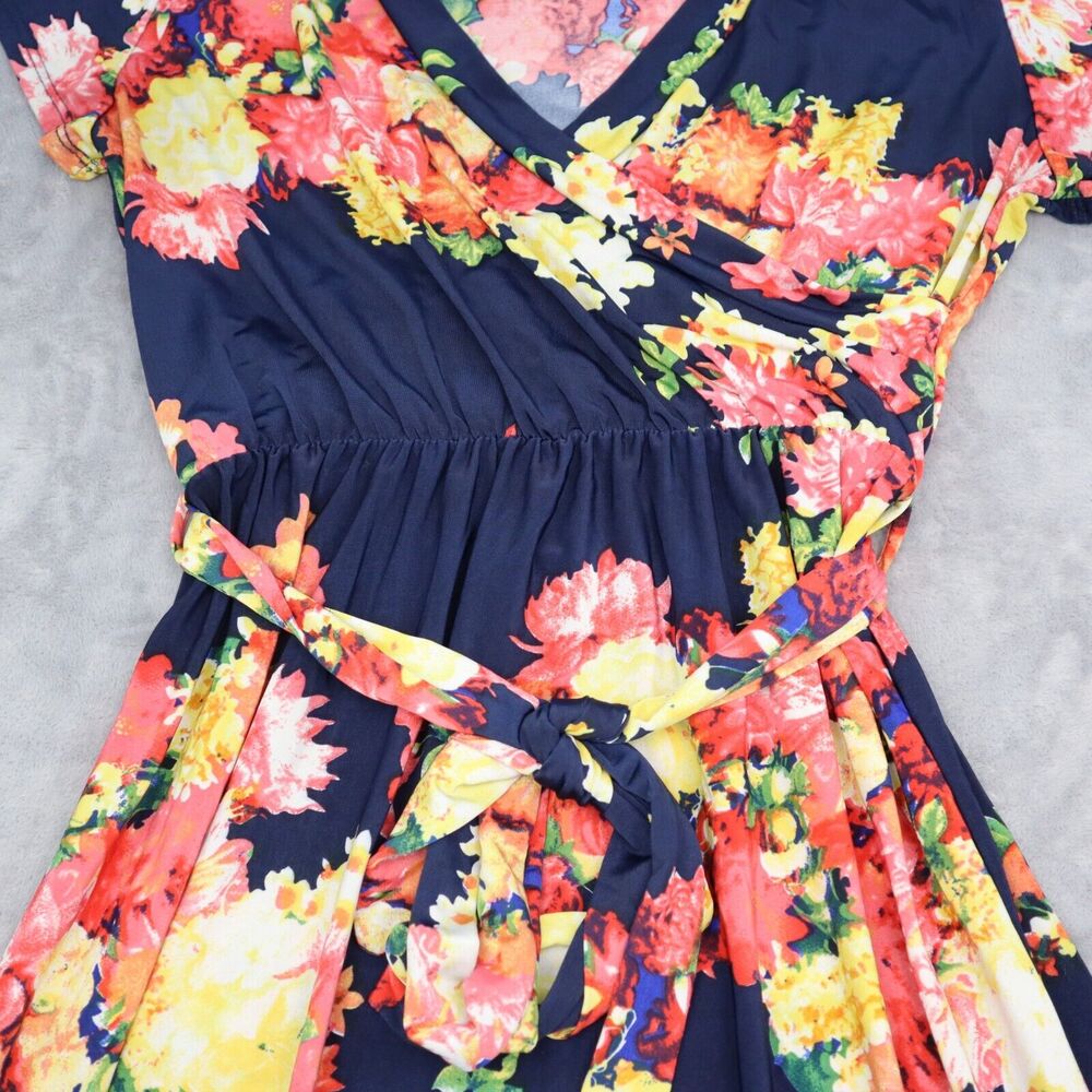 Wanna B Dress Womens L Multicolor Short Sleeve Floral Print Maxi Pullover - Picture 10 of 16
